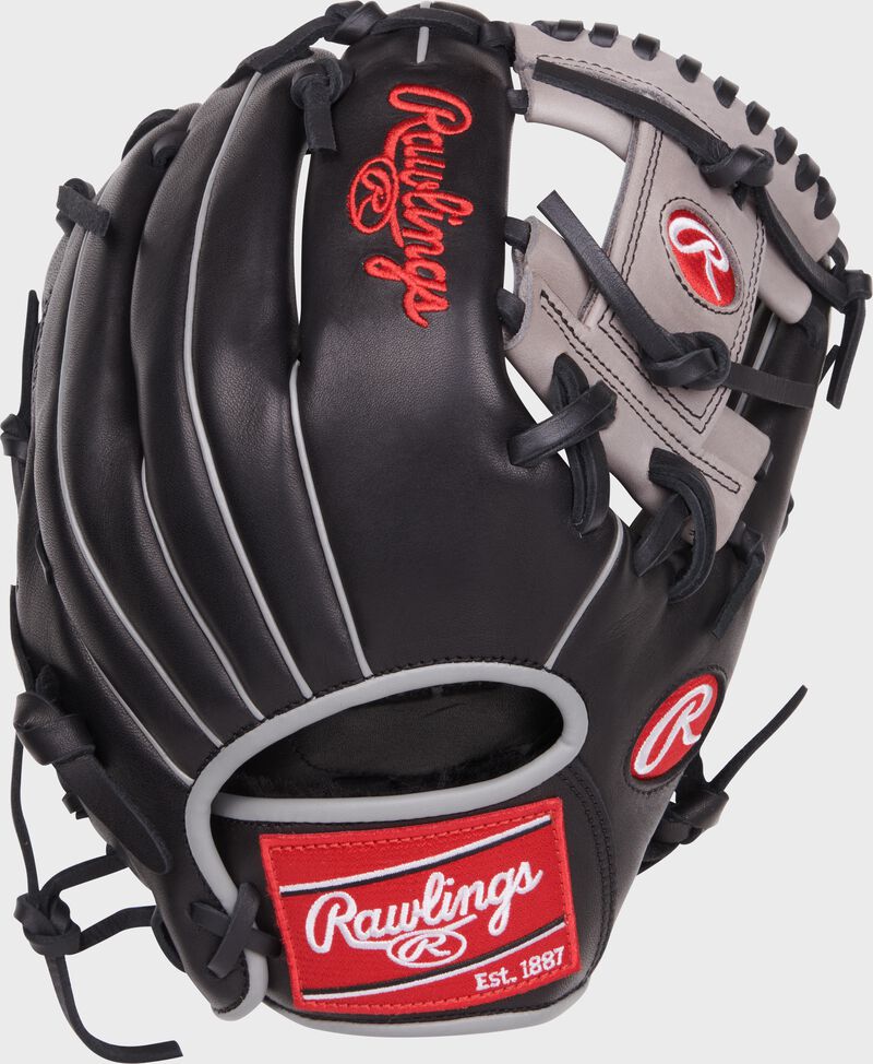 Back of a black Aaron Judge Foundation Series youth I-web glove with a red Rawlings patch - SKU: RSGRF204-2B loading=
