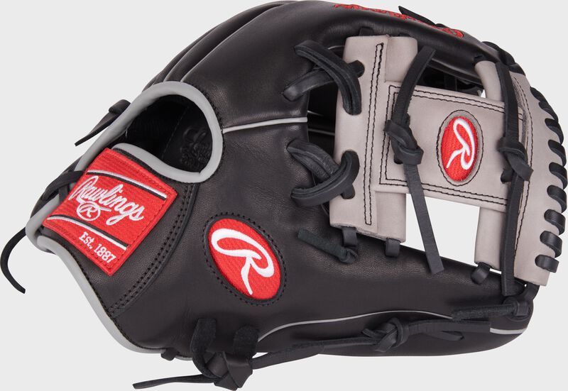 A black Foundation Series Aaron Judge youth infield glove with a gray I-web - SKU: RSGRF204-2B loading=