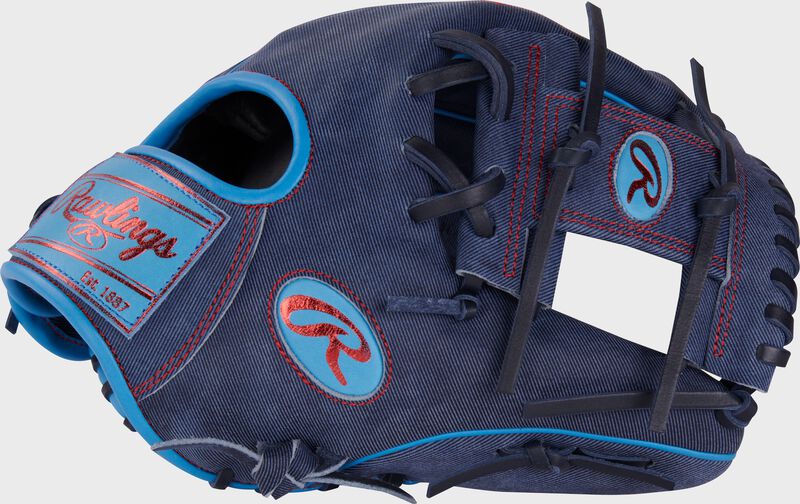 Thumb of a navy Heart of the Hide Pro Label denim infield glove loading=