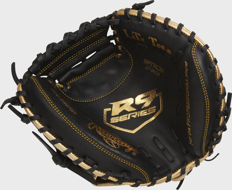 Shell palm view of black 2021 R9 Series 27-inch Catcher's Training Mitt loading=