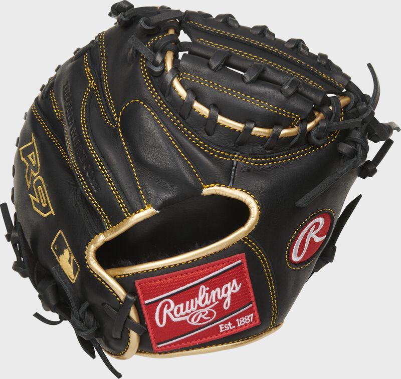 Shell back view of black 2021 R9 Series 27-inch Catcher's Training Mitt loading=