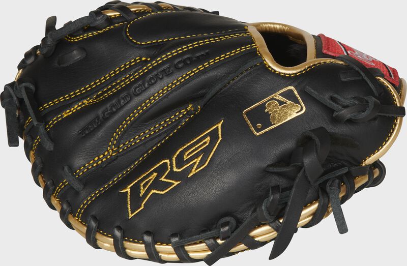 Pinky back view of black 2021 R9 Series 27-inch Catcher's Training Mitt loading=