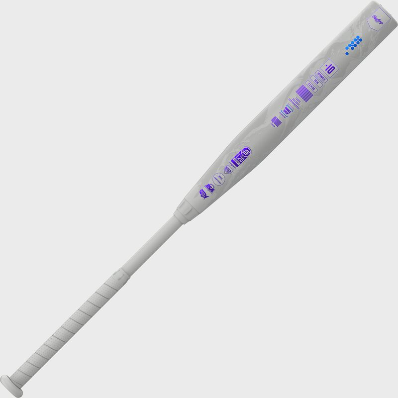 Alternate side of a gray Rawlings Mantra Reverse fastpitch softball bat loading=