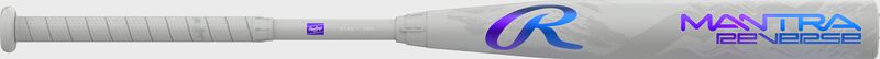 A gray Rawlings Mantra Reverse fastpitch softball bat loading=