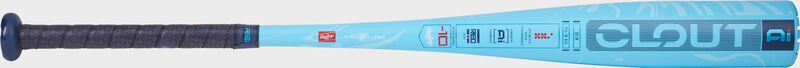 Side image of a blue Clout AI USA Baseball bat with the Clout AI logo on the barrel loading=