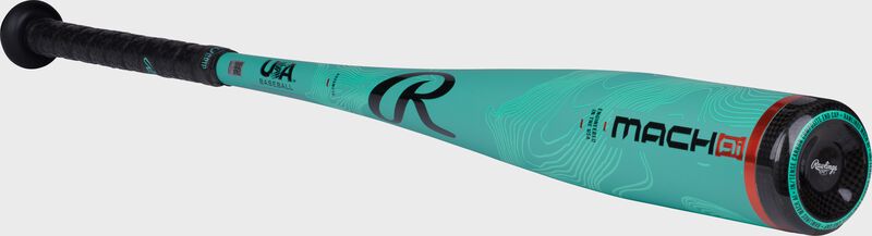 Angle image of a mint Rawlings Mach AI -10 USA Baseball bat loading=