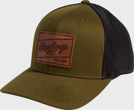 Rawlings Dark Green Leather Patch Snapback Hat