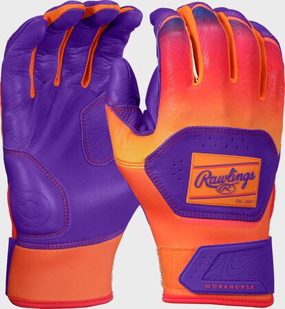 Rawlings Workhorse Purple/Orange Adult Fun Burst Batting Gloves